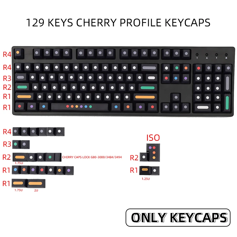 

129 Keys/set Dots Keycaps Cherry Profile PBT Key Caps for MX Switch Mechanical Keyboard Dye Sublimation Key Cap Iso Keys