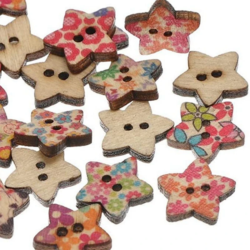 25 штук деревянных пуговиц в форме пятиконечной звезды для шитья, декора одежды, рукоделия и детского творчества, 25 мм.