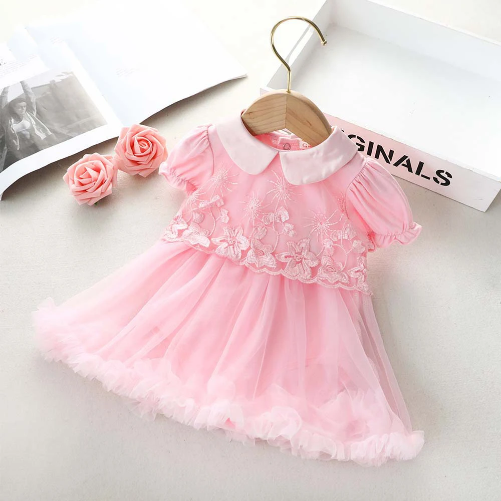 

Children's Dress Pure Cotton Mesh Girl Princess Dress Lapel Solid Color Girl's Dress Baby Clothes