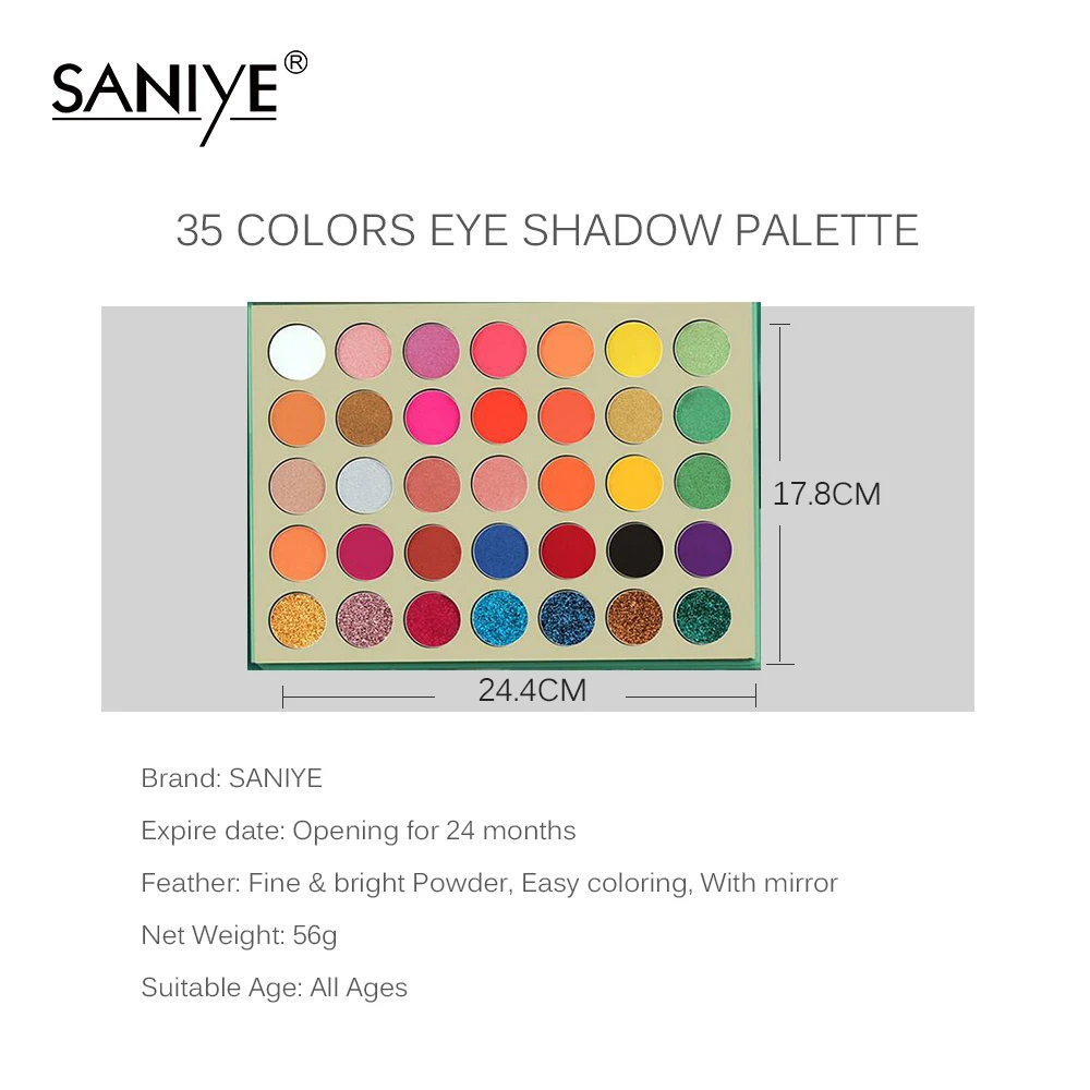 SANIYE макияж тени для век Палитра матовые блестящие 35 оттенков пигментированные