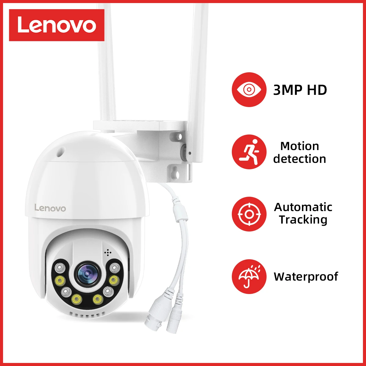 Lenovo 3MP PTZ IP Wi Fi камера на открытом воздухе 4X цифровой зум ночное полный цвет