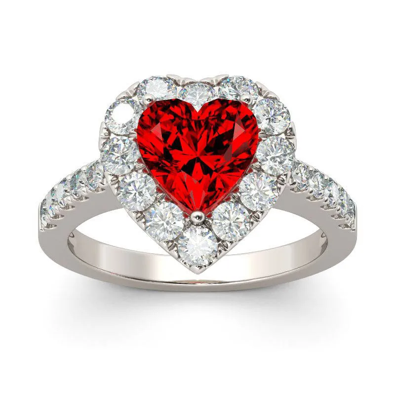 Красный Bague Ringen милый в форме сердца обручальное кольцо для женщин серебро 925 ювелирные изделия с драгоценными камнями рубиновый Циркон женский подарок - Цвет камня: Красный