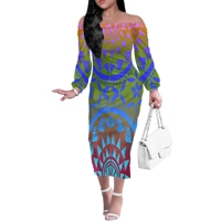 2021 custom logoimage african style printed polyester women dresses casual long sleeve maxi dress wholesale