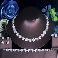 threegraces 4 pcs elegant geometric cubic zirconia bracelet earrings ring necklace wedding bridal jewelry set for women tz672