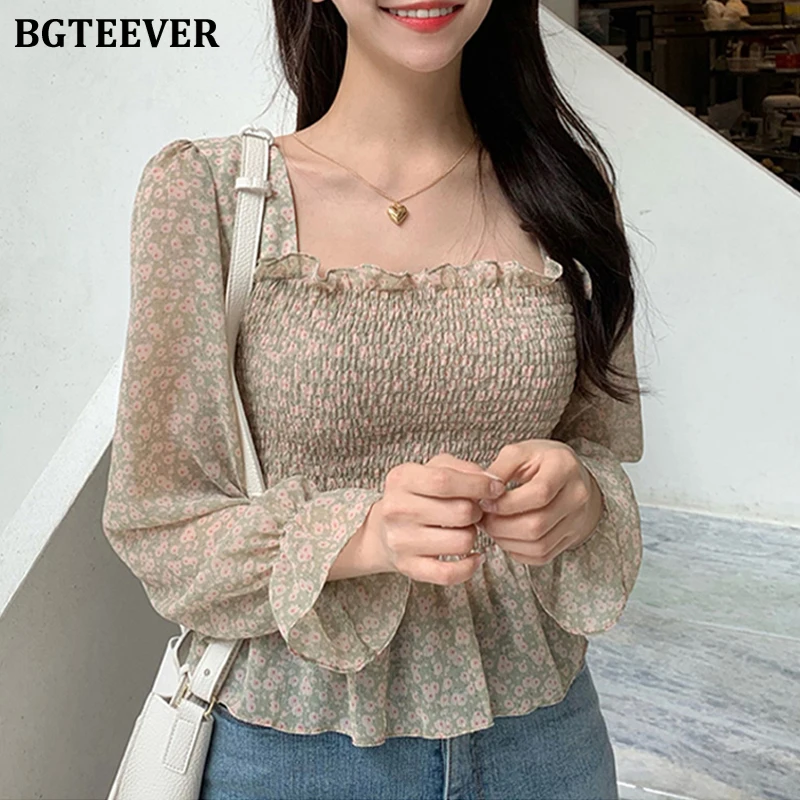 Блузка BGTEEVER женская шифоновая с цветочным принтом элегантная повседневная