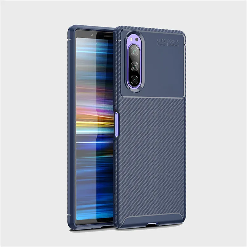 Чехол из углеродного волокна для sony Xperia 5, высококачественный чехол с алмазной сеткой для sony Xperia 5 Xperia5, задняя крышка 6,1 дюйма - Цвет: Темно-синий