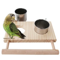 bird food cup stainless steel double large capacity bird food dish bird food bowl with stand parrot cage stand perch new