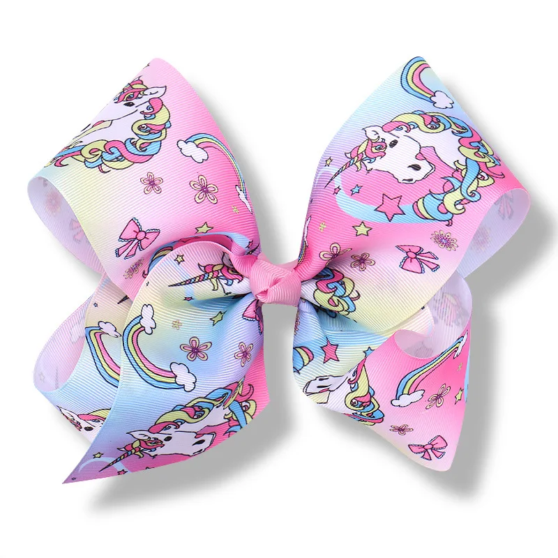 8 &quotВечерние бант зажим для волос большой Радуга Единорог корсажная лента с
