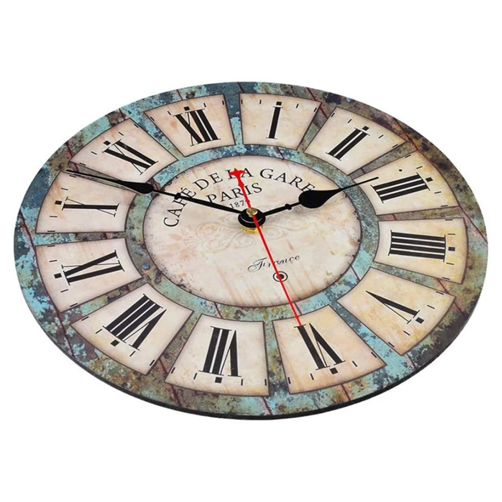 12 Inch Silent Round Wooden Wall Clock Vintage Rustic Style Battery Operated Home Decor for Living Room Kitchen Bedroom Bar |