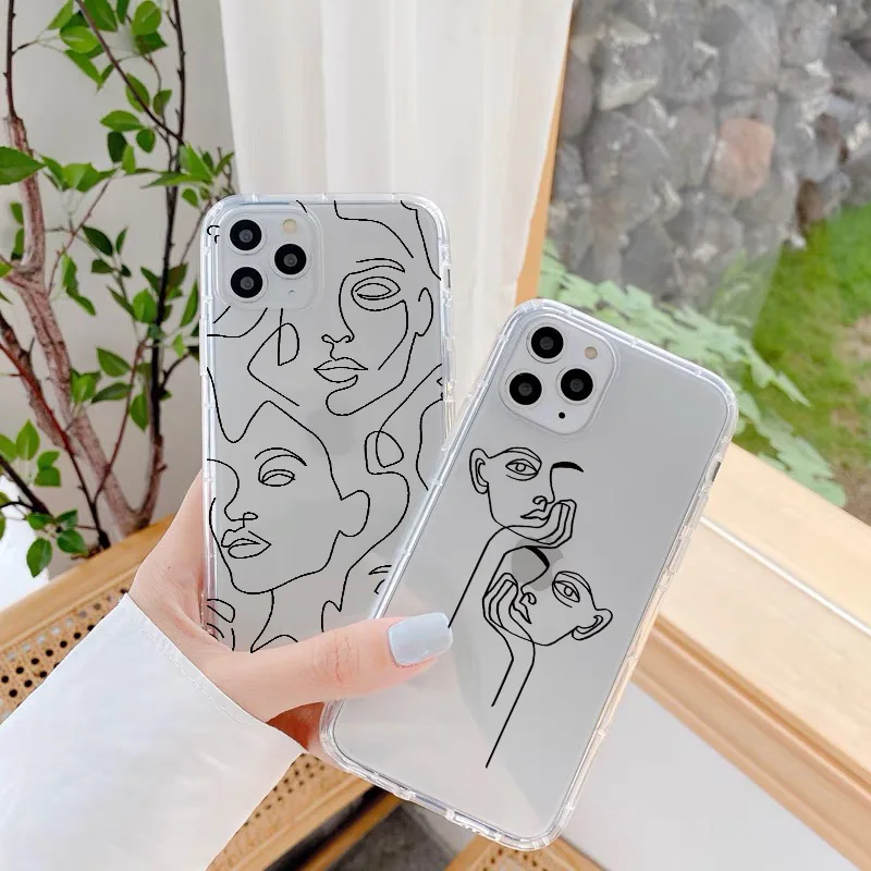 Funny Abstract Art Lines Fashion Phone Cases Cartoon Women Clear Cover For iphone 11 12 13 Pro Max SE 2020 7 8 Plus XR XS XS MAX