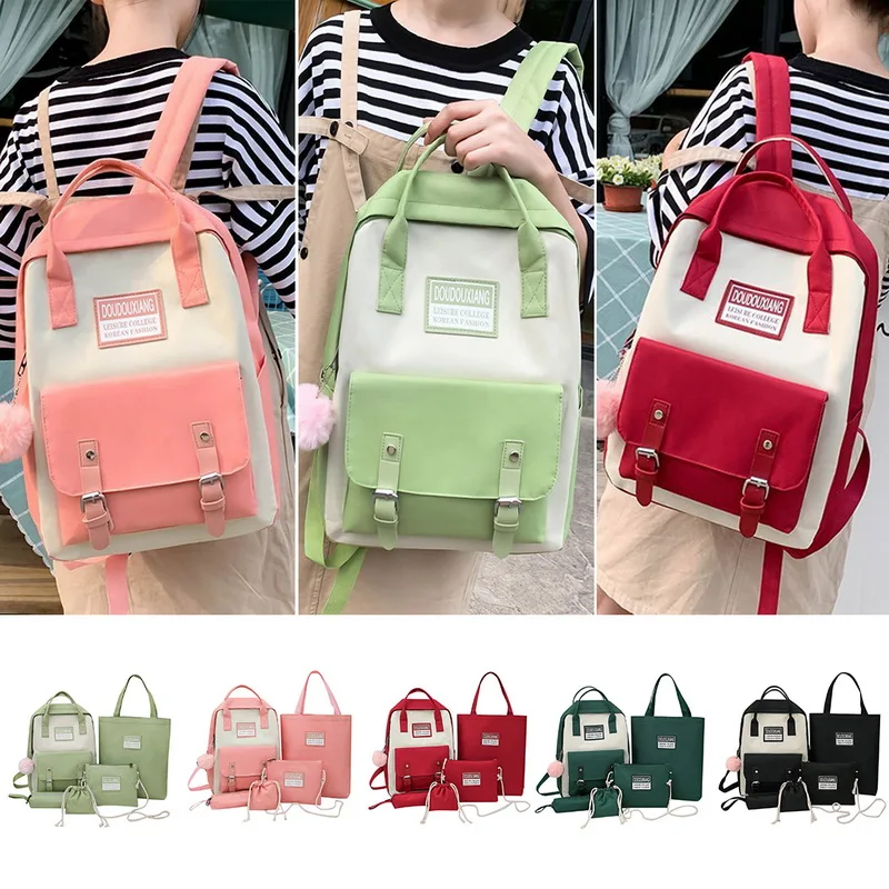 

Plush Pendant School Bag Five Piece Backpack Large Capacity Bagpack For Teenagers Backpacks School Boy Girl Canvas Student Bags