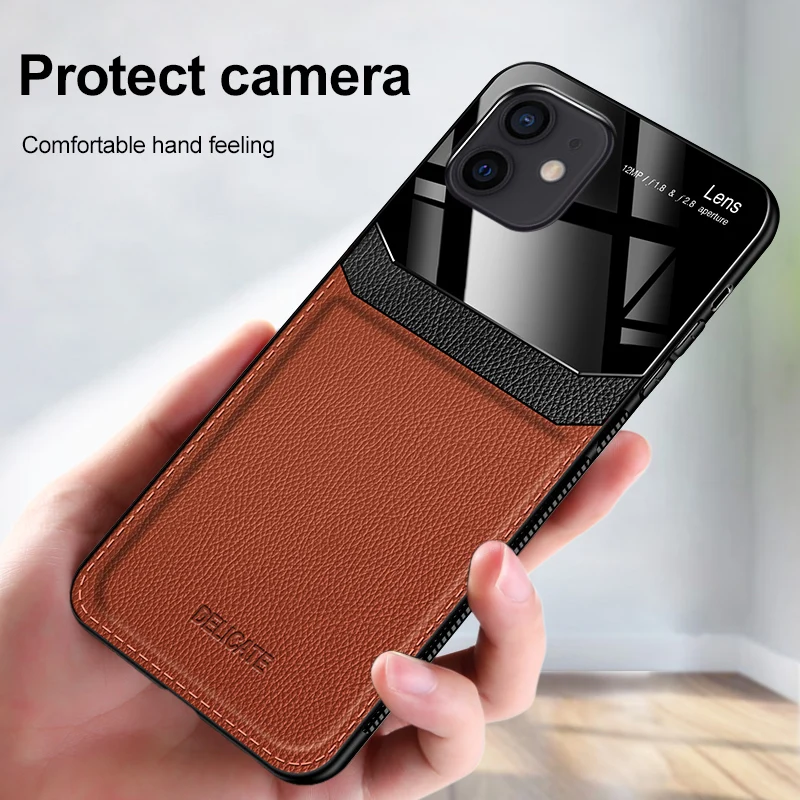 

2021 New Style Camera Protect PU Leather Phone Case For iPhone 11 12Pro Xs Max XR X 8 Plus SE 2020 Brown Black Back Cover Coques