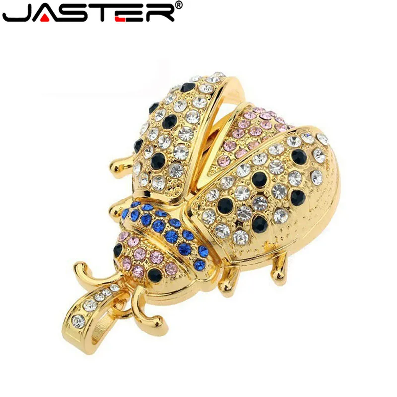 Флэш накопитель JASTER Lovely beetle с кристаллами модная металлическая Флэшка в виде