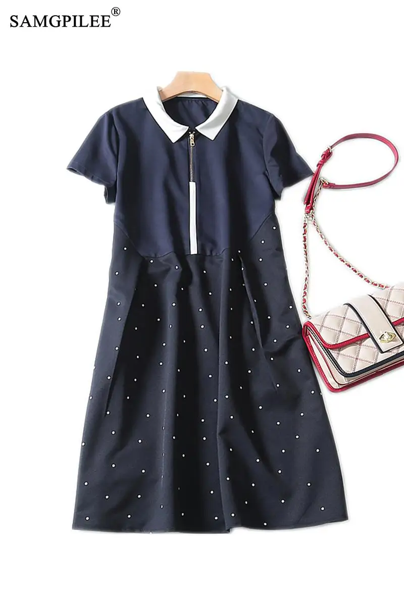 

Dresses Summer 2020 Vestido Casual Dress A-line Dot Short Sleeve Chiffon Plus Size Women Dresses Turn-down Collar Dress Women