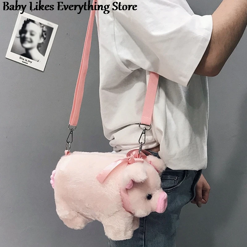 

Сумка на плечо с милым поросенком, мягкая плюшевая набивная Сумочка через плечо с игрушками из мультфильма, свинья, Женский кошелек для ключ...