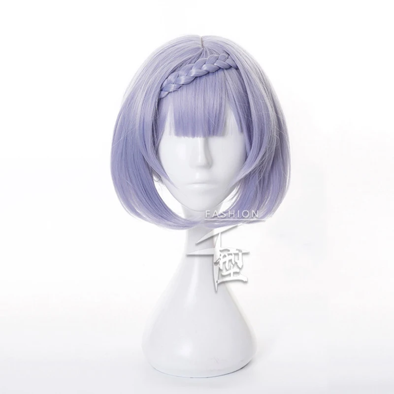 

Genshin Impact Noelle Cosplay Wig 35cm Braid Short Silver Purple Heat Resistant Synthetic Hair Anime Cosplay Wigs + Wig Cap