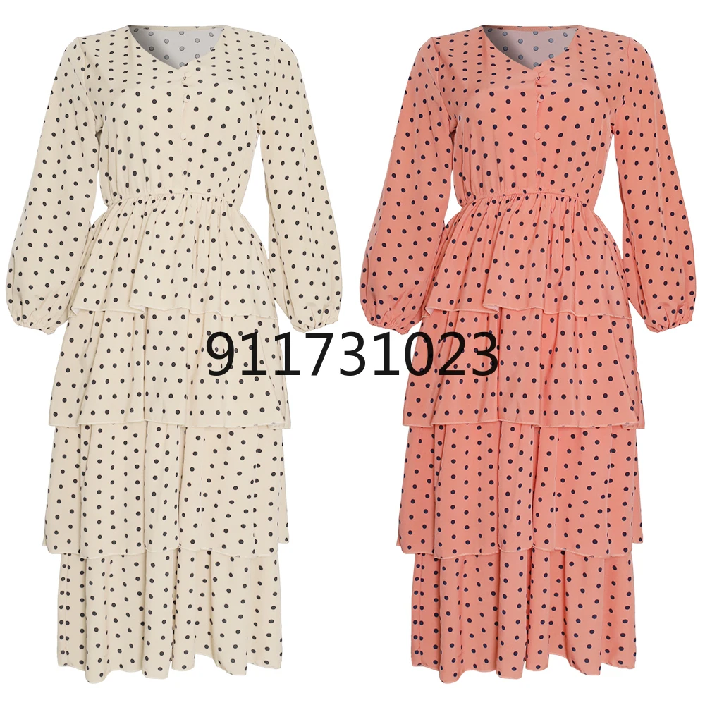 African Print Dresses For Women 2021 Polk Dot Evening Party Dress Ladies Tutu Fashion Kaftan Djellaba Femme European Clothing |