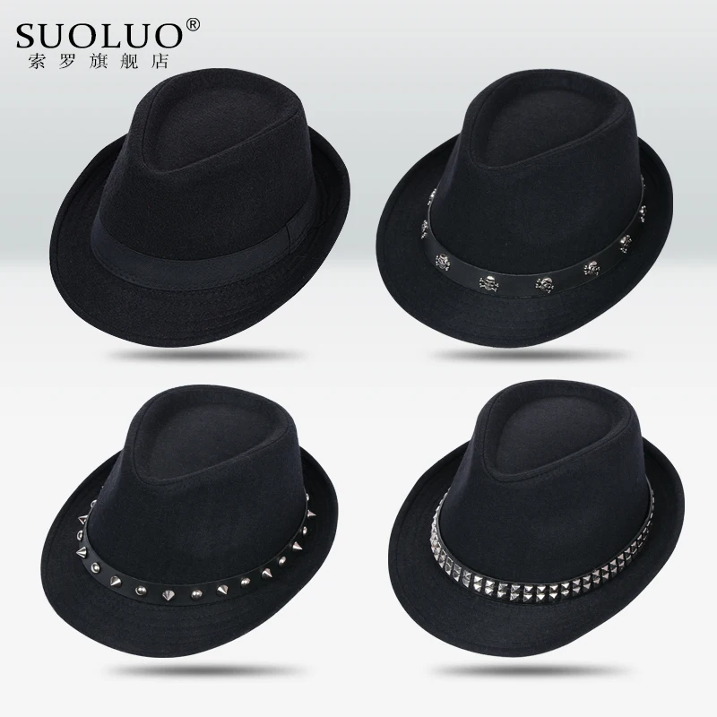 Фетровая шляпа в стиле джаз английском Мужская винтажная шерстяная фетровая