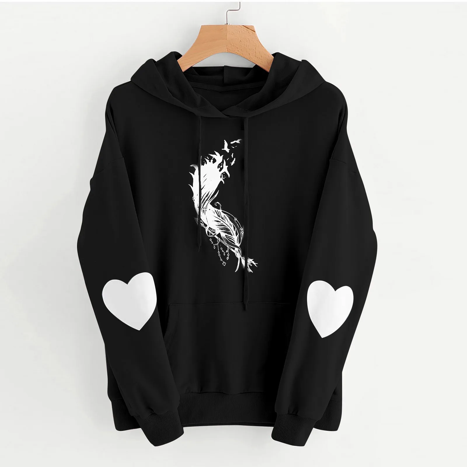 

Feather Print Hoodies Women Sweatshirts Autumn Winter Heart Long Sleeve Harajuku Tops Harajuku Streetwear Pullover Top Sudaderas