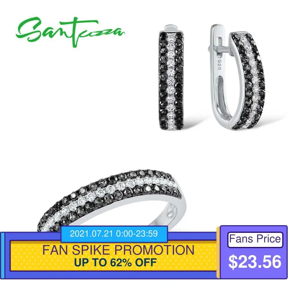 Женский комплект украшений SANTUZZA кольцо и сережки из серебра 925 пробы с черной