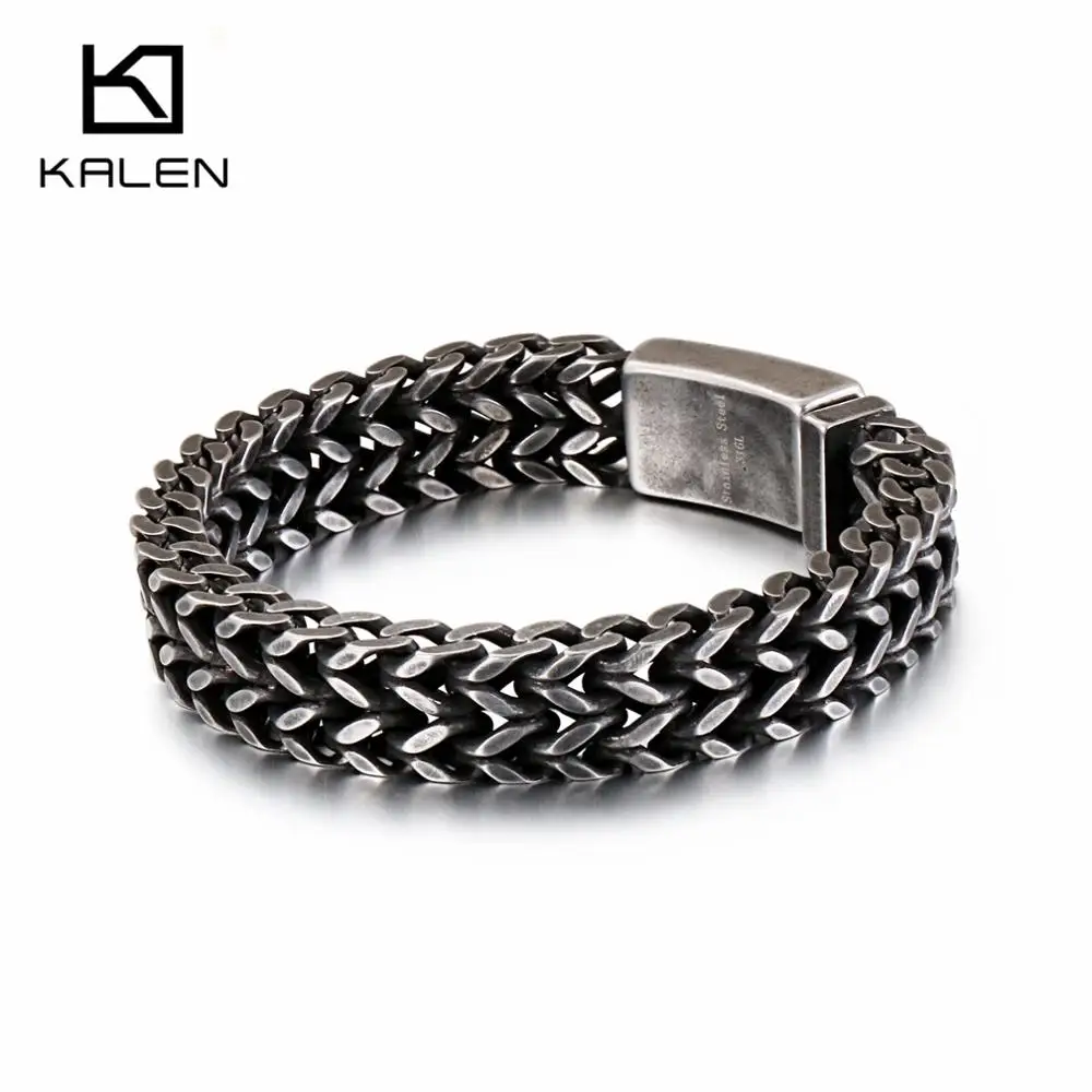 Kalen, новинка, нержавеющая сталь, звено, цепь, браслеты, полированный Дубай, Золотая сетка, браслеты для мужчин, крутые ювелирные аксессуары, подарки - Окраска металла: Matte 12mm
