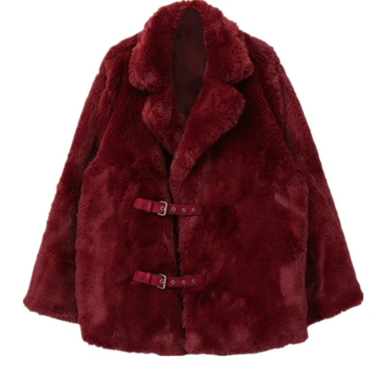 Artificial Fur Collar Warm 2023 Winter New Fur Coat Imitation Plush Thick Cotton Jacket Mid-length Coat Women Fashionable Joker