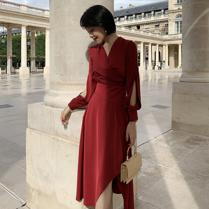 GALCAUR элегантные асимметричные платья женские с v образным вырезом длинным