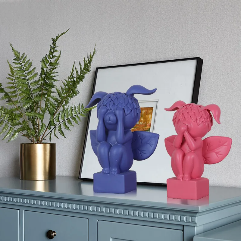 

3Pcs/set Nordic Abstract Rabbit Angel Statue Resin Animal Figurines Room Decoration Crafts Sculpture Modern Home Decor R5456