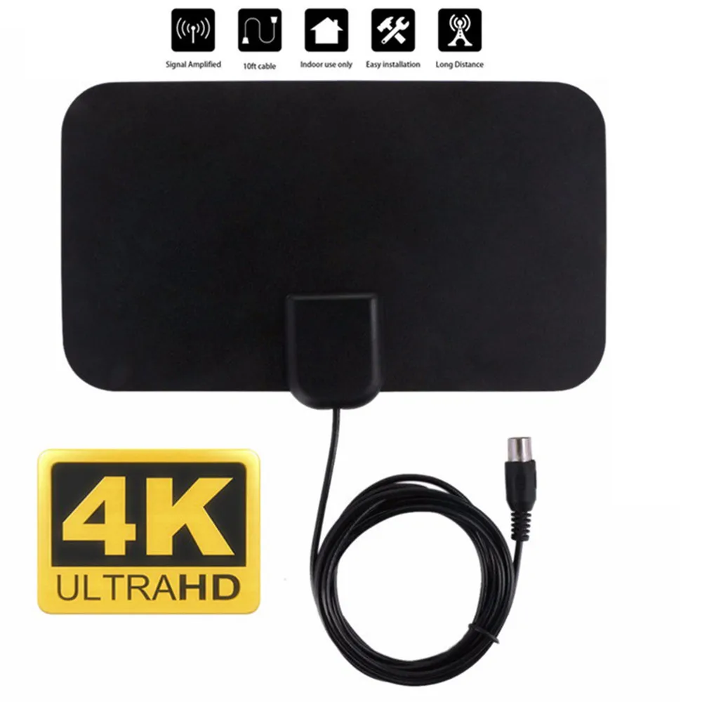 TV DTV коробка 4K HD 25DB высокий коэффициент усиления цифрового ТВ Антенна 140 миль усилитель активная комнатная антенна HD плоский дизайн лиса DVB T2 ТВ антенна - изображение