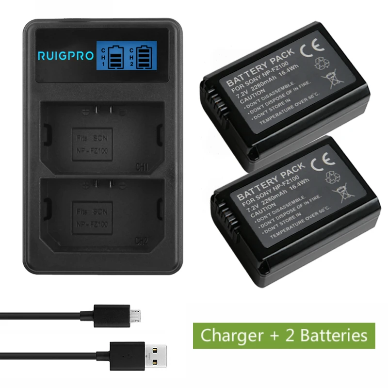 Батарея NP-FZ100 с двойным USB ЗУ 2 шт. 2280 мА/ч батарея NPFZ100 NP FZ100 LED зарядным устройством