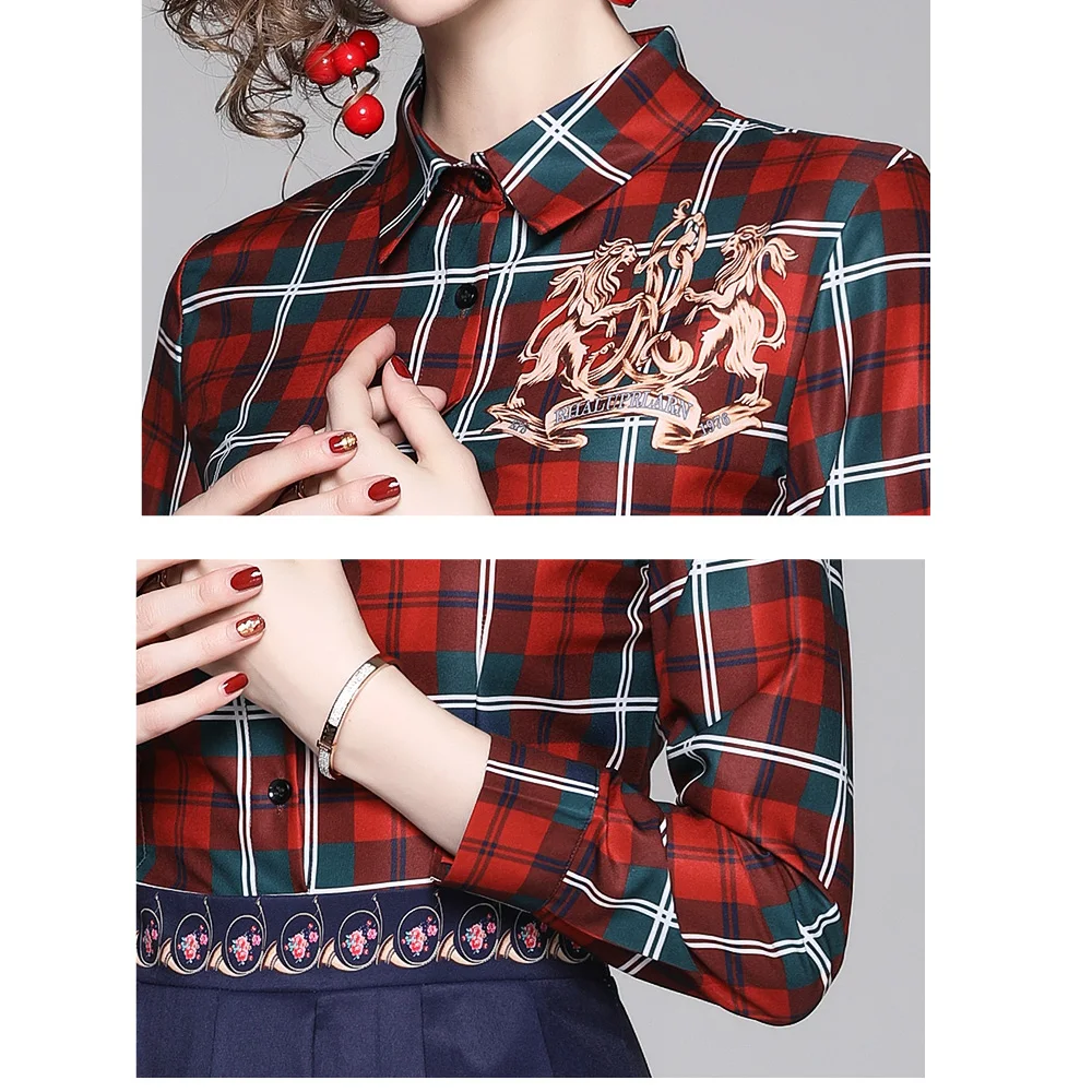 

England Style Vintage Plaid Print Tunic Slim Office Party Shirt Dress Elegant Designer Birthday Dress Women Vestido Feminino