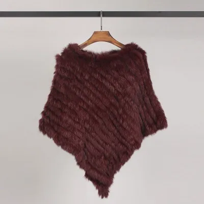 Wine Red VISI HOP/модное Стильное женское пончо с натуральным кроличьим мехом, Вязаная Шаль, качественная накидка VS5201 - Цвет: Wine Red