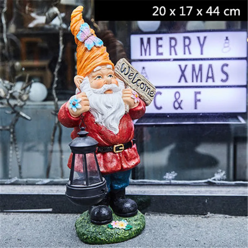 

BAO GUANG TA Outdoor Solar Night light Garden Statue Decoration Welcome Sign Santa Claus Resin Sculpture Garden Ornaments A1936