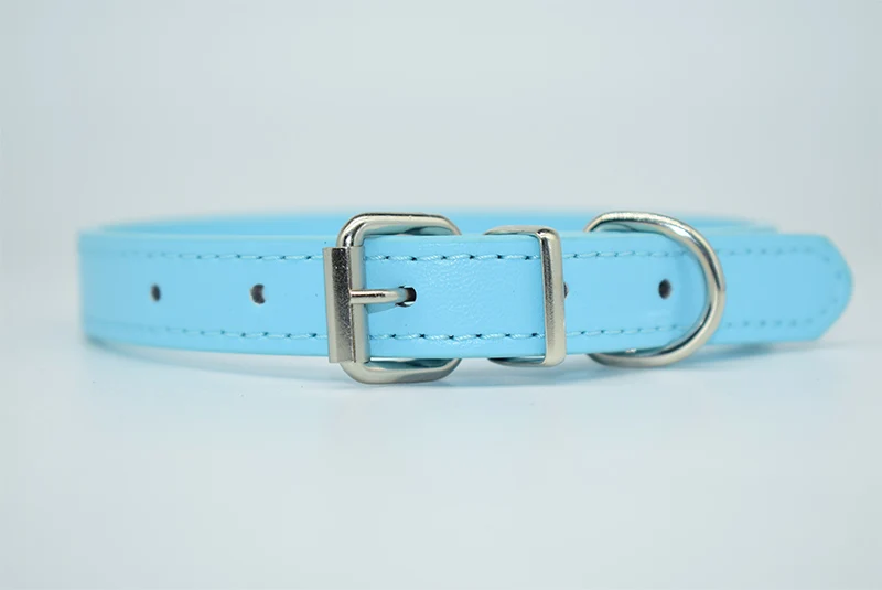 Sky blue Из искусственной кожи однотонные мягкие цветной, для домашних животных, для собак ошейник для маленьких, средних и больших собак шейный ремешок регулируемый безопасный Щенок Ошейник для кошек - Цвет: Sky blue
