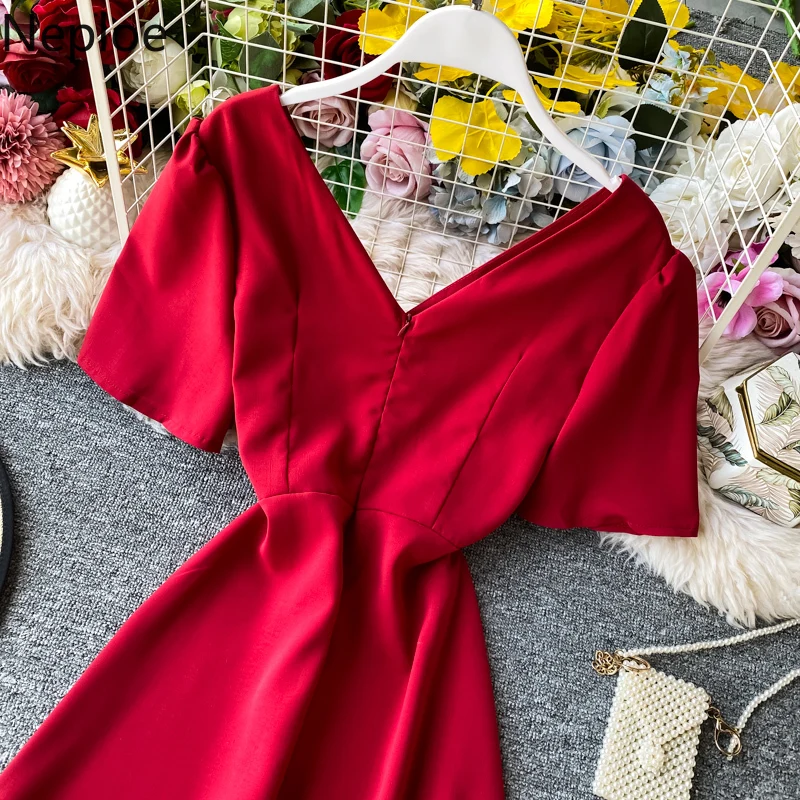 Neploe элегантное винтажное платье с тонкой талией на молнии сзади однотонные