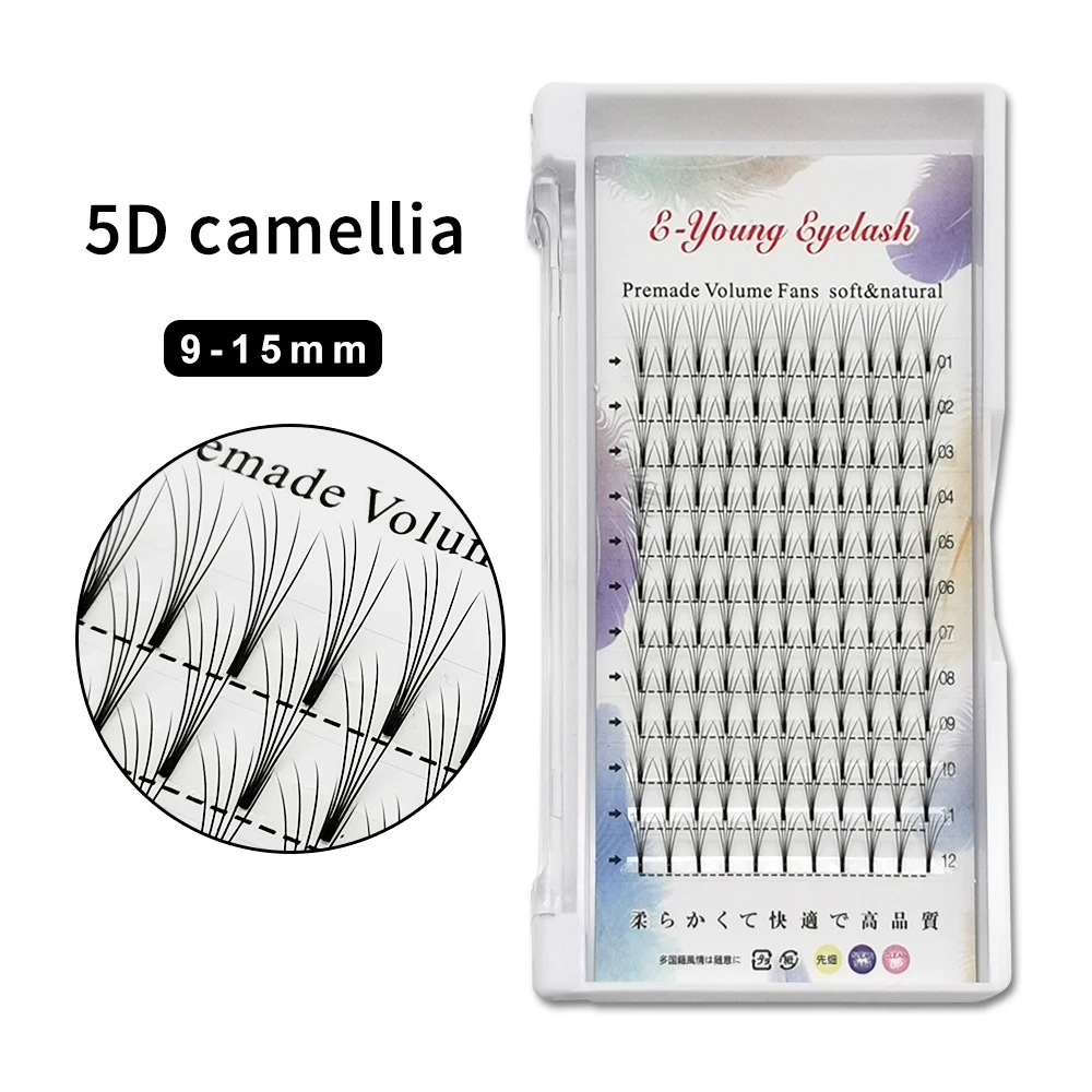 

E-YOUNG 2D/4D/5D Camellia Eyelashes Pre-made Curling Fan Short Stem Professional Russian Volume C/D Curling Eyelash Extension