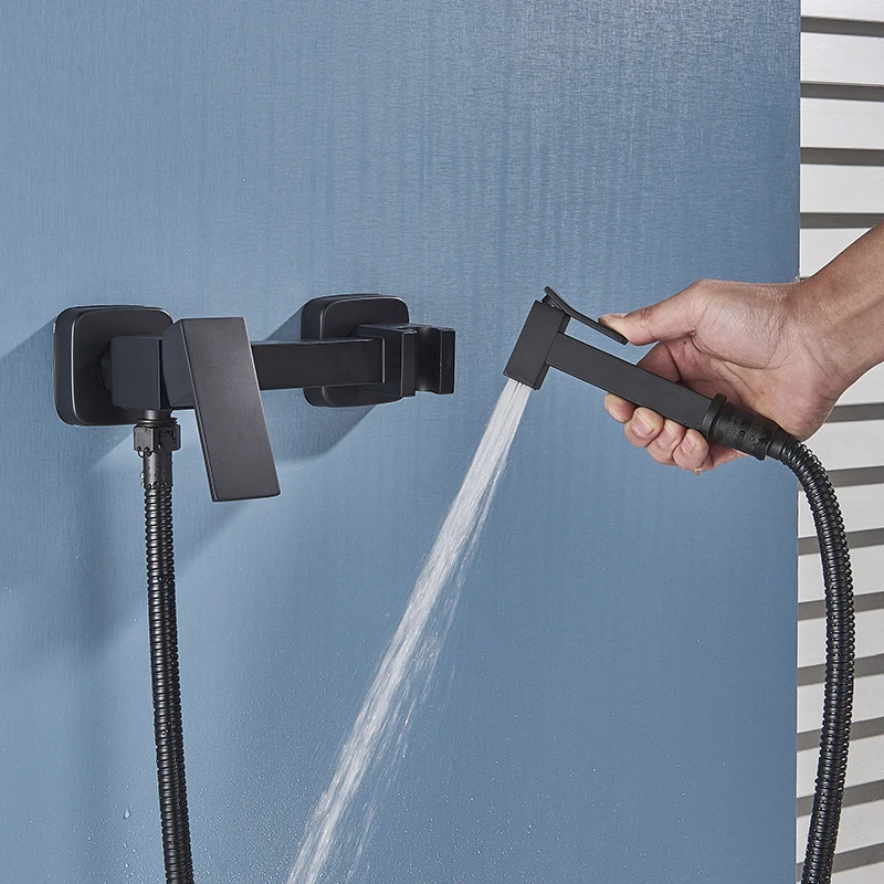 Матовые черные латунные Смесители для биде кран высокого давления душа