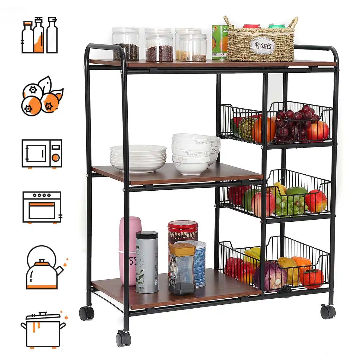 

Rolling Cart with Wheels Storage Shelf, Metal Kitchen Shelving, Microwave Oven Shelf Utility Storage Shelf