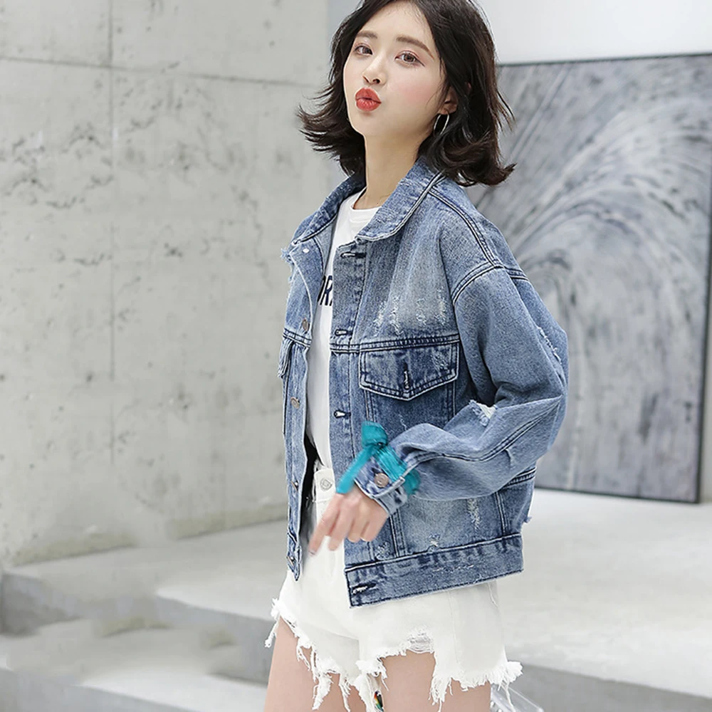 Новинка Женская осенне зимняя Повседневная джинсовая куртка с длинным рукавом