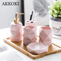 bathroom accessories sets decoration ceramic soap dispenser toothbrush holder cup soap dish tray kitchen liquid dishes container