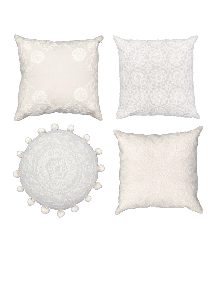 

Decorative Cushion Nordic Style Sofa Pillow Ins French Retro Embroidery Round Cotton Bedside Cushion For Sleeping Bed Home Decor