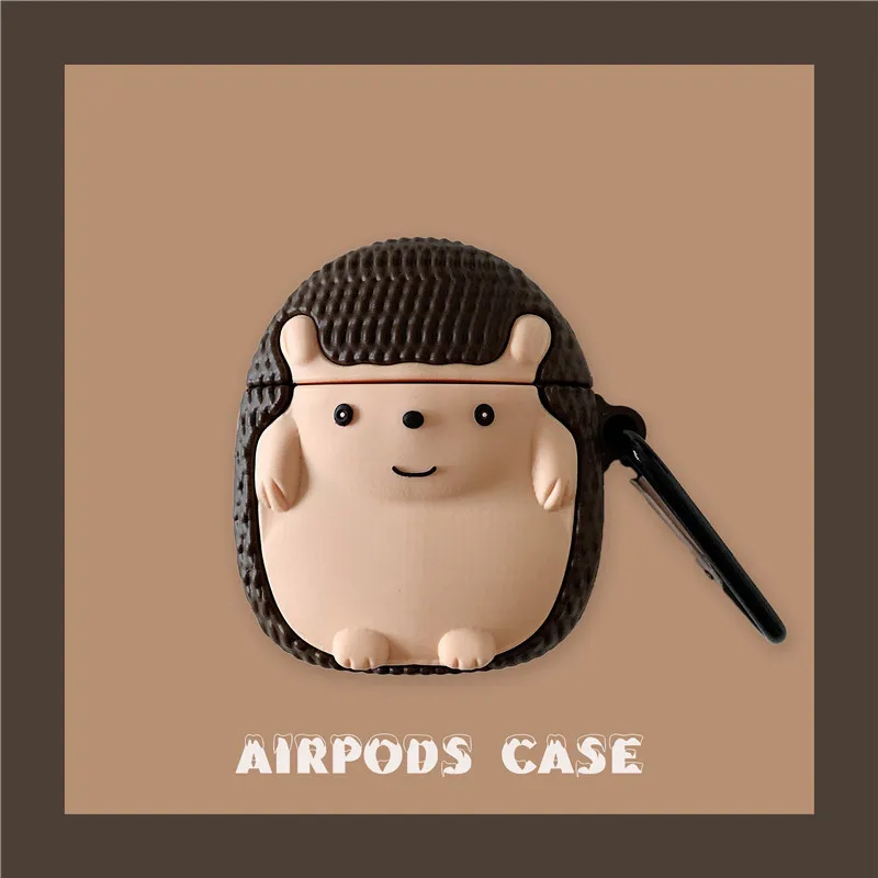 3D чехол для наушников с рисунком ежика Airpods 1 2 силиконовый мягкий защитный