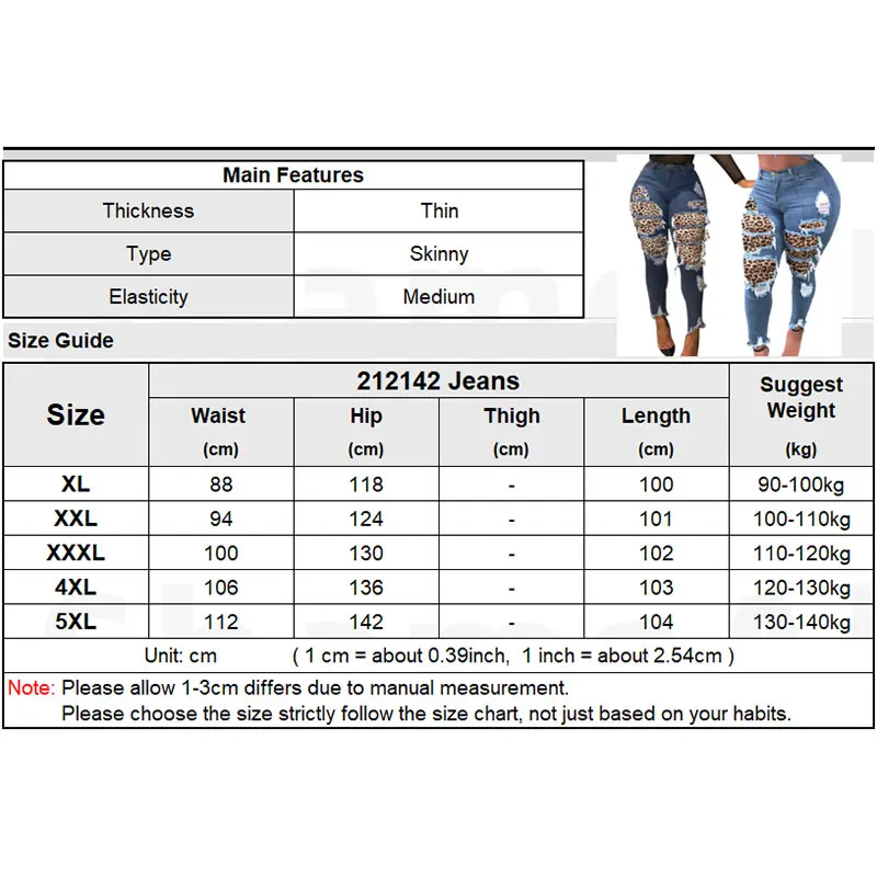 

Plus Size Sexy Leopard Patchwork Ripped Skinny Ankle Length Jeans 5XL Streetwear Vintage Stretchy Riped Baggy Indie Denim Pants