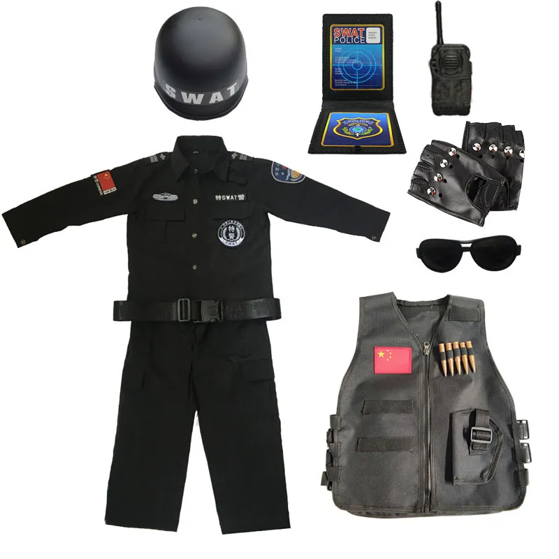 SWAT Special American Clothing Kids Police Costume Combat Vest Jacket with Toys Helmet Children Boys Policeman Role-play Kit |