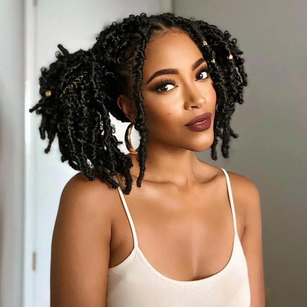 Бабочка Locs накладные волосы на крючке 12 дюймов короткие рваные Боб искусственные
