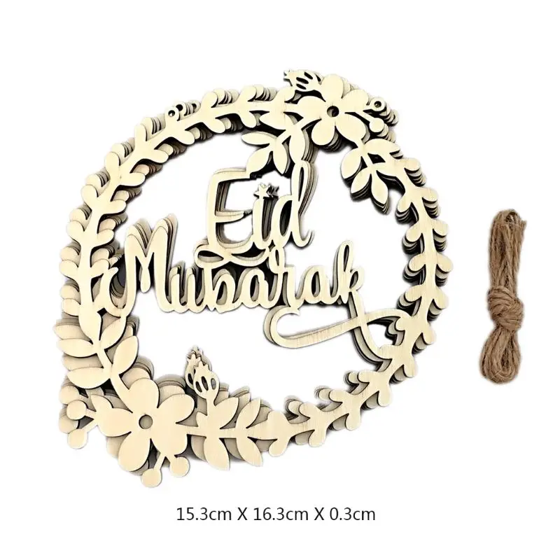 

5Pcs/Set Muslim Islam Eid Mubarak Wreath Wooden Hanging Pendant Ramadan Activities Decoration For Iftar Gifts