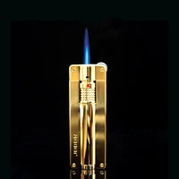 metal lighter blue flame torch creative grinding wheel windshield butane gas turbocharger cigarette and cigar accessories