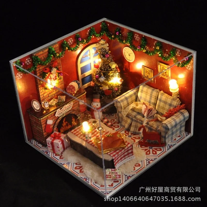 Creative Wooden Dollhouse Handmade Miniature Model Building Kits Assembly Furniture Puzzle Toys LED Mini Doll House With Cover | Игрушки и
