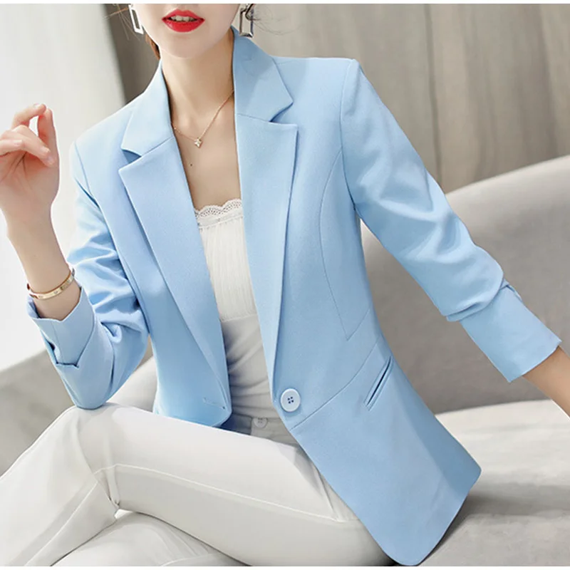 Long Sleeve Solid Pink Office Lady Blazer One Button Women's Slim Coat Jacket Female Autumn Fashion Blazers Women Jackets
