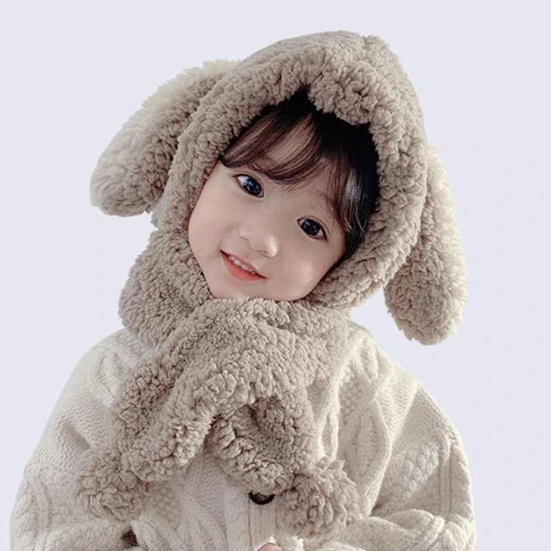 

Winter Warm Lamb Wool Baby Kids Hat Scarf Combo Cute Cartoon Ear Protection Cap Beanie Baby Children Bonnet Neckchief Set